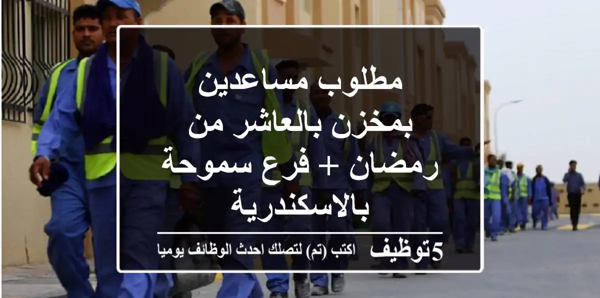مطلوب مساعدين بمخزن بالعاشر من رمضان + فرع سموحة بالاسكندرية
