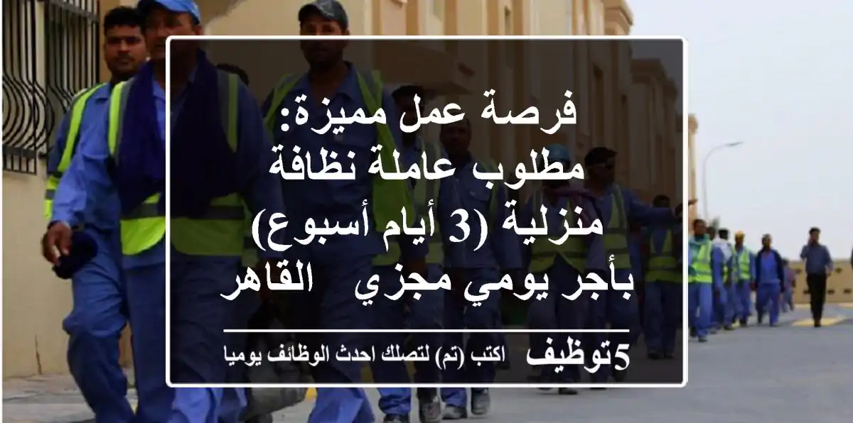فرصة عمل مميزة: مطلوب عاملة نظافة منزلية (3 أيام/أسبوع) بأجر يومي مجزي - القاهرة، مدينة نصر